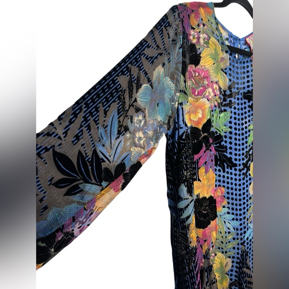 Johnny Was Lanai Burnout Pippa Mini Dress Silk Blend Velour Flowers Mixed Print - Picture 4 of 13
